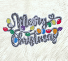 Scratch Decor - Merry Christmas Lights Black Sequin on Silver Glitter Iron-on Patch