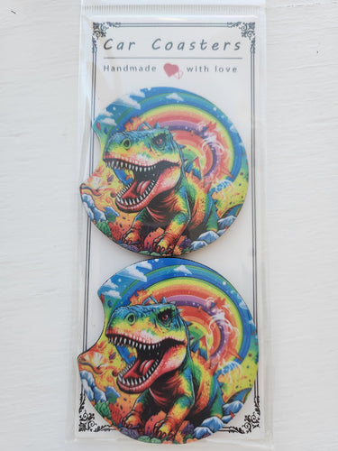 Rainbow Dino Car Coaster Set