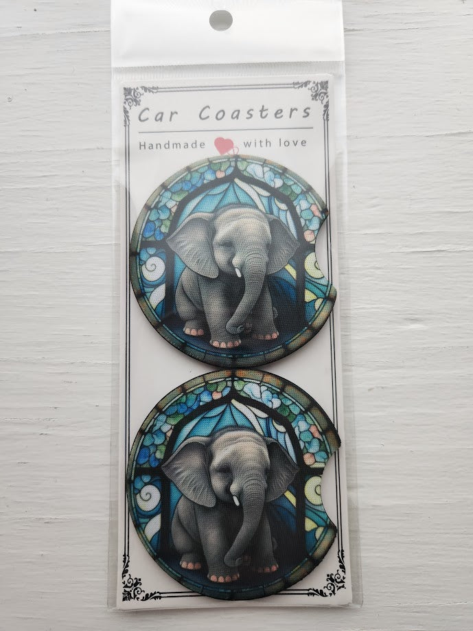 Stained Glass Elephant Car Coaster Set
