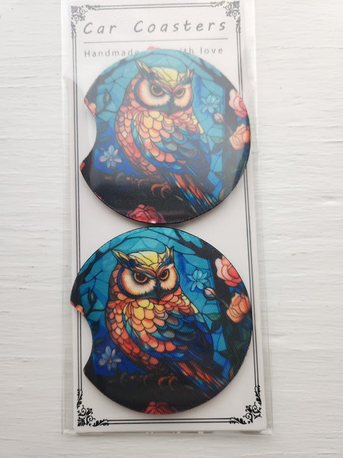 Stained Glass Owl Car Coaster Set