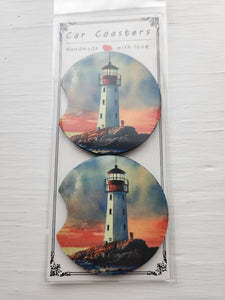 Sunset Lighthouse Car Coaster Set