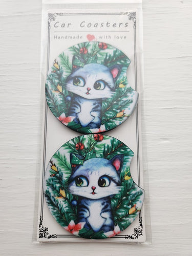 Christmas Cat Car Coaster Set