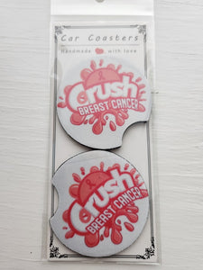 Crush Breast Cancer Car Coaster Set