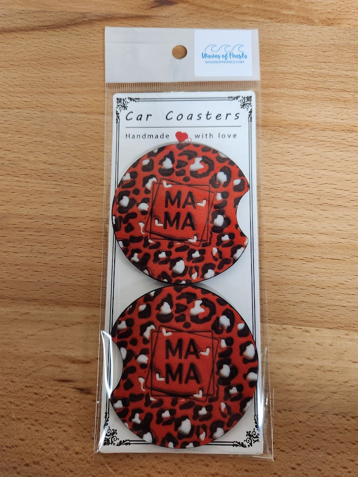 Mama Leopard Car Coaster Set