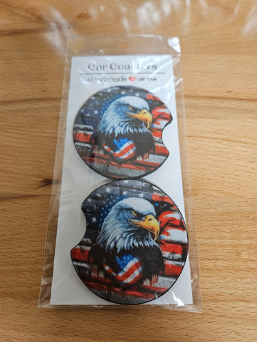 Eagle with Flag Car Coaster Set