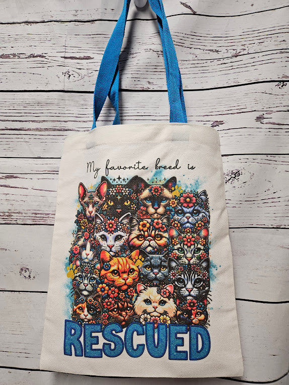 My Favorite Breed is Rescued Cats Floral Tote