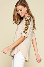 Emerald Collection - ETK-7975 Animal Print Sleeve Casual Top: Taupe / Small