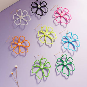 Colored Flower Metal Pendant Hook Earring