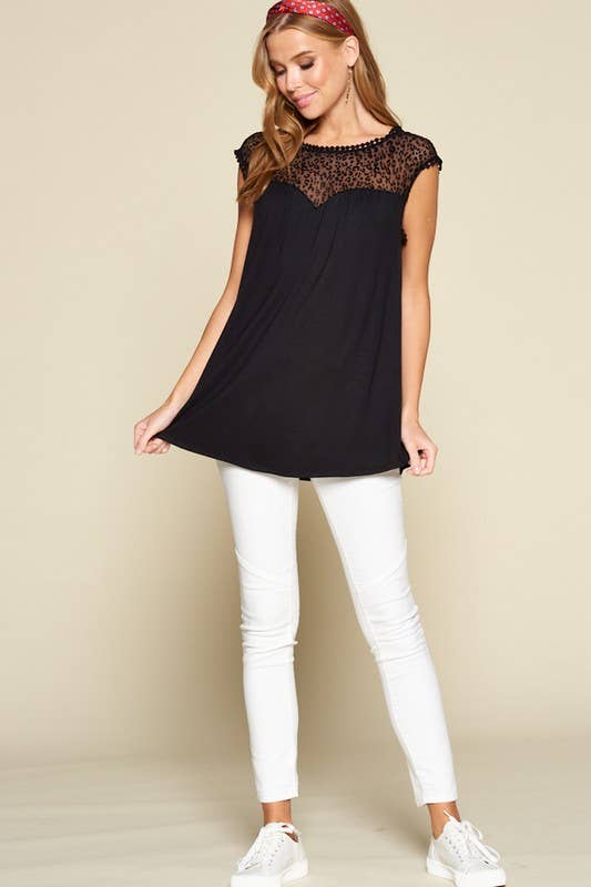Emerald Collection - ETK-8040-PL Plus Size  Cute Animal MeshTunic Top: Black/Black / 3XL