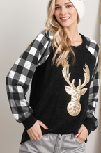 Plaid Top With Sequin Reindeer