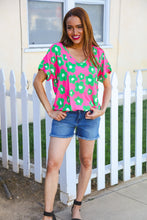 Spring Vibes Pink & Green Flower Print V Neck Short Sleeve Top