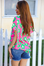 Spring Vibes Pink & Green Flower Print V Neck Short Sleeve Top