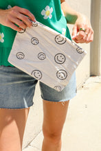 Ivory Smily Face Cloth Zipper Ribbed Travel Bag
