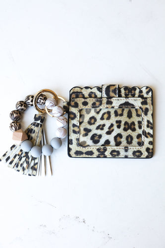 Animal Print Silicone Bead Slim Wallet Wristlet with Tassel
