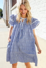 Beautiful You Blue Checker Gingham Tie Front Double Ruffle Sleeve Midi Dress