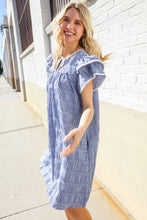 Beautiful You Blue Checker Gingham Tie Front Double Ruffle Sleeve Midi Dress