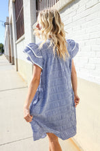 Beautiful You Blue Checker Gingham Tie Front Double Ruffle Sleeve Midi Dress