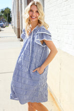Beautiful You Blue Checker Gingham Tie Front Double Ruffle Sleeve Midi Dress