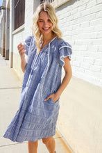 Beautiful You Blue Checker Gingham Tie Front Double Ruffle Sleeve Midi Dress