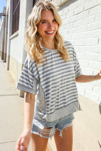 Spring Vibes Heather Gray Oversize Outseam Stitch Top