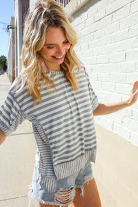Spring Vibes Heather Gray Oversize Outseam Stitch Top