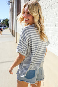 Spring Vibes Heather Gray Oversize Outseam Stitch Top