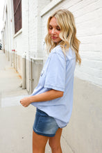 Casual Chic Blue Cotton Denim Snap Button Flap Pocket Top