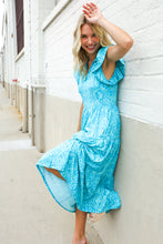 Find Love Blue Boho Print Flutter Sleeve Fit & Flare Dress