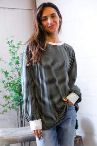 Greener Days Stripe Pullover with Ivory Cuffs