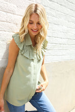Feeling Femme' Olive Linen Ruffle Collar Botton Down Top