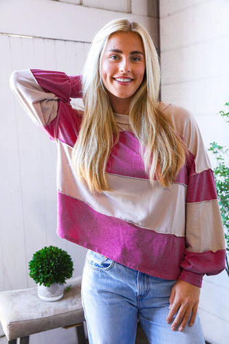 At the Block Party Magenta Loose Fit Pullover