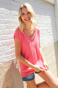 Summer Vibes Coral Relaxed Fit Jacquard Knitted Top