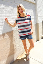 Feeling Festive Red White & Blue Striped Crochet Sweater Top