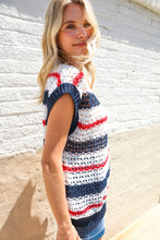 Feeling Festive Red White & Blue Striped Crochet Sweater Top