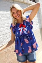 American Flag Blue & Red Stars & Bow Print Woven Top