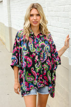 Find Love Back Paisley Print Button-Down Dolman Sleeve Blouse