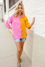 Boldy You Pink & Orange Cotton Color Block Button Down Shirt Top