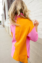 Boldy You Pink & Orange Cotton Color Block Button Down Shirt Top