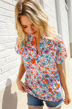Beautiful You Ivory Floral Print Notch Neck Puff Short Sleeve Top