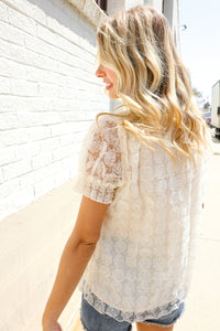 Classy Chic Ivory Swiss Dot Chiffon Button Yoke Lined Blouse