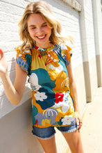 Be Bold Multicolor Abstract Print Flutter Sleeve Mock Neck Top