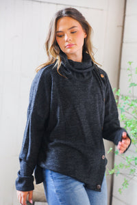 Buttoned Bliss Black Cozy Sweater