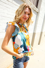 Be Bold Multicolor Abstract Print Flutter Sleeve Mock Neck Top