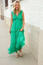 Find Love Green Sleeveless V Neck Frill Ruffle Tiered Lined Maxi