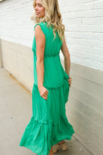 Find Love Green Sleeveless V Neck Frill Ruffle Tiered Lined Maxi