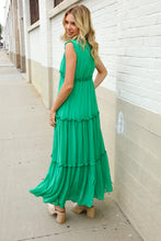 Find Love Green Sleeveless V Neck Frill Ruffle Tiered Lined Maxi