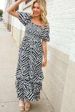 Look My Way Black/White Abstract Print Smocked Neck Maxi Dress