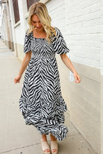 Look My Way Black/White Abstract Print Smocked Neck Maxi Dress