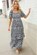Look My Way Black/White Abstract Print Smocked Neck Maxi Dress