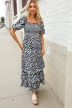 Look My Way Black/White Abstract Print Smocked Neck Maxi Dress